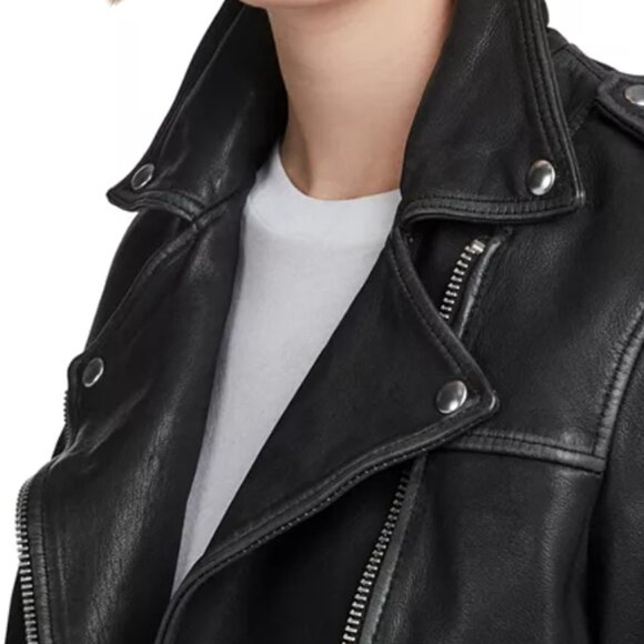 All Saints Lara Leather fitted cropped Jacket - Picture 2 of 16